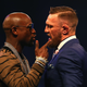 Floyd Mayweather Jr. and Conor McGregor come face-to-face during the Floyd Mayweather Jr. vs. Conor McGregor World Press Tour at SSE Arena on July 14, 2017, in London. (Matthew Lewis/Getty Images)